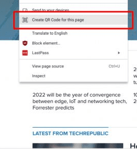 Create QR Code for this page” option