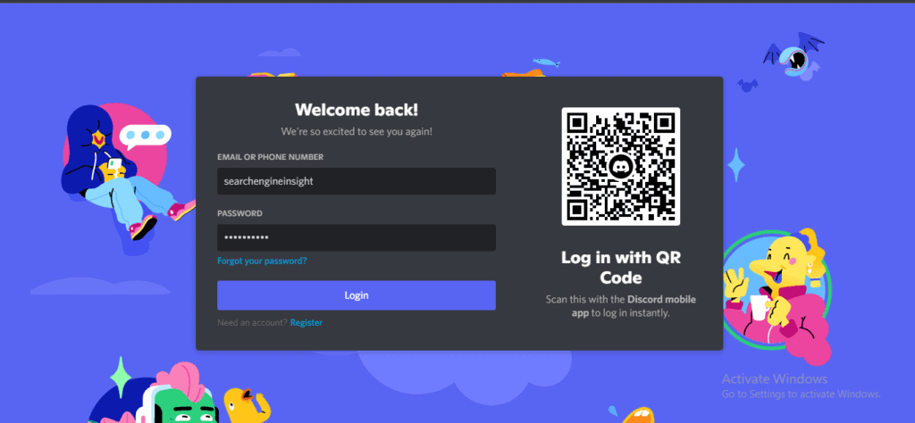 Log in discord server 