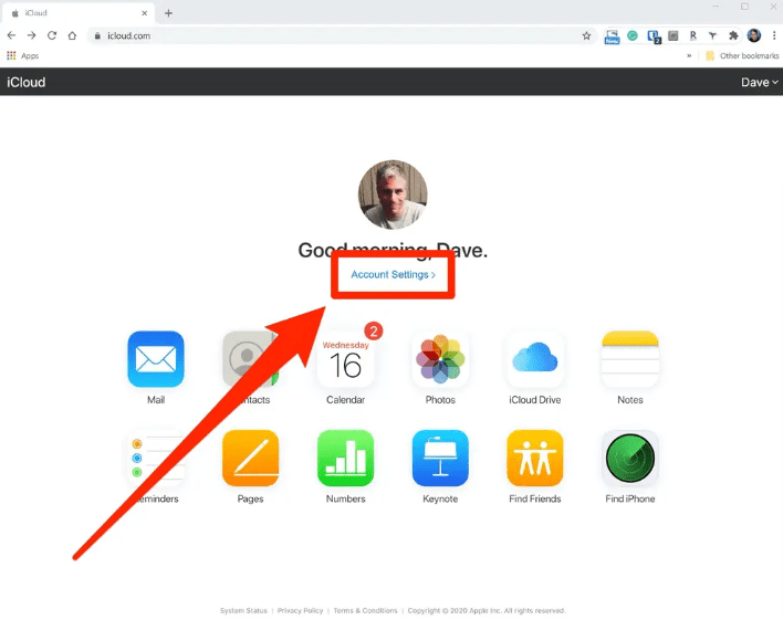 iCloud access from the web browser