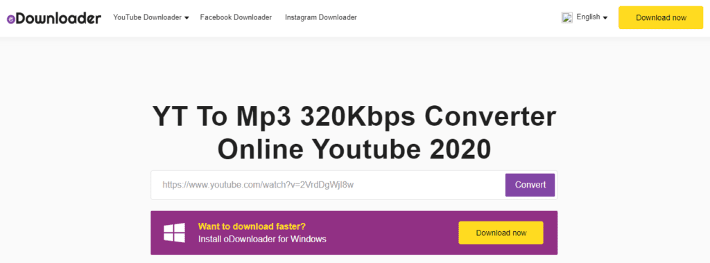 Convert YouTube video to MP3 using oDownloader