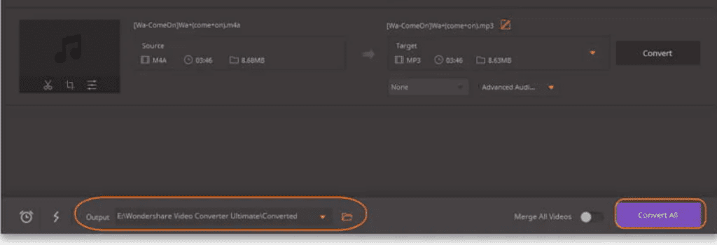 convert online M4A to MP3 on Wondershare