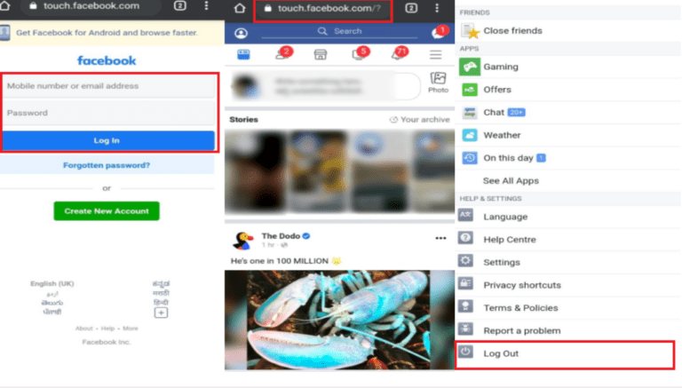 Facebook Touch Log Out Instructions