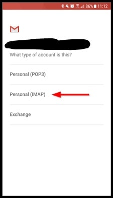 Choose Personal IMAP when it asks for the account type.