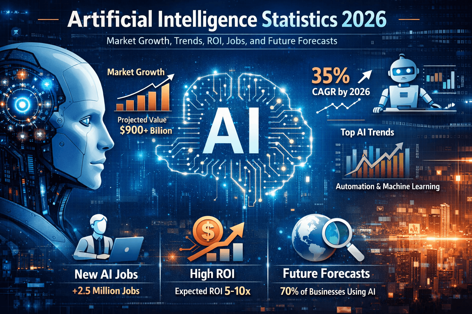 Artificial Intelligence Statistics 2026: Market Growth, Trends, ROI, Jobs, and Future Forecasts