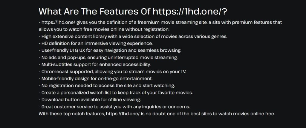Main Features of 1HD
